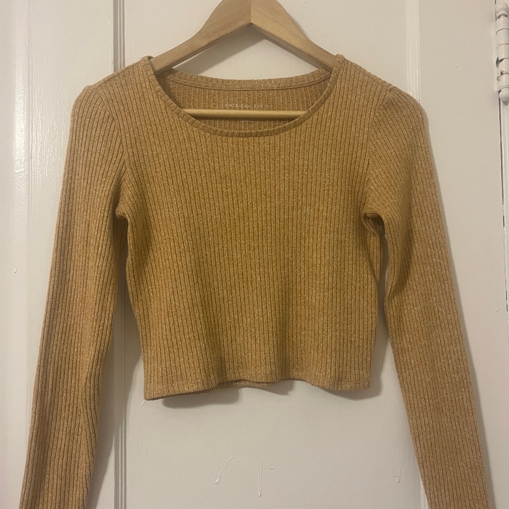 American Eagle Outfitters Ribbed Mustard Long Sleeve Top